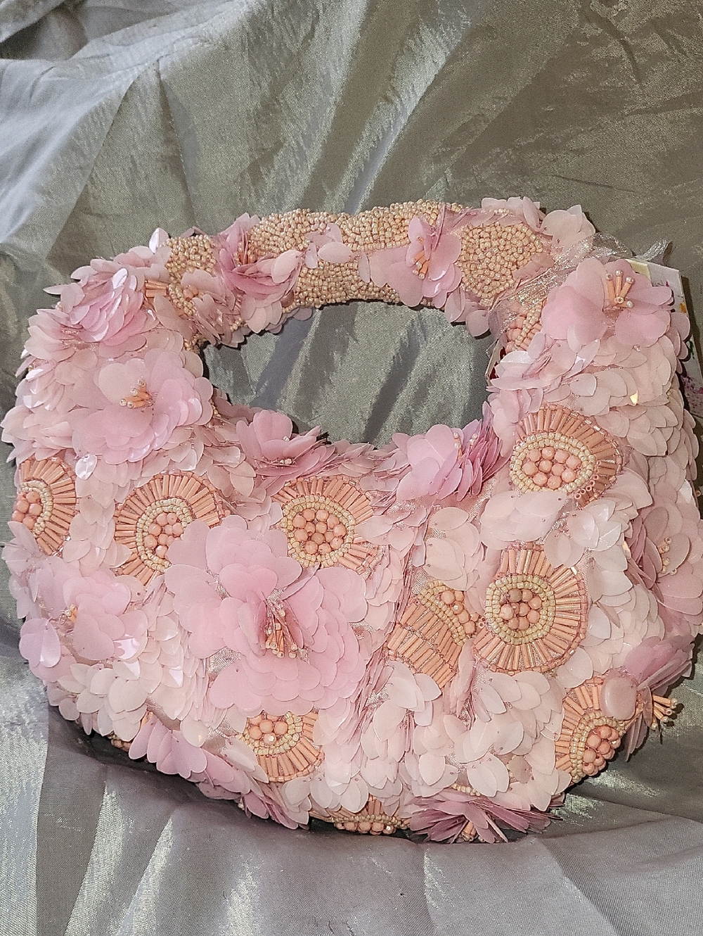 Handcrafted In India Pink Floral Beaded Women's Handbag Bnwt Rt Eh